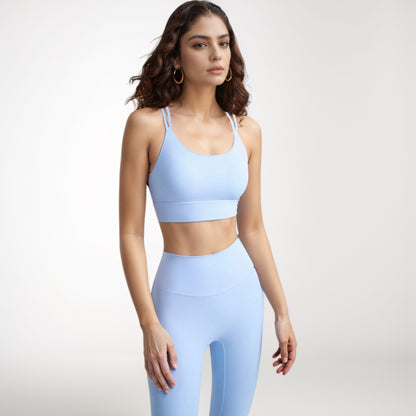 Anna-Kaci Women's Strappy Sports Bra with Scoop Neckline and Double Strap Detail for Flexible Low to Medium Impact Support