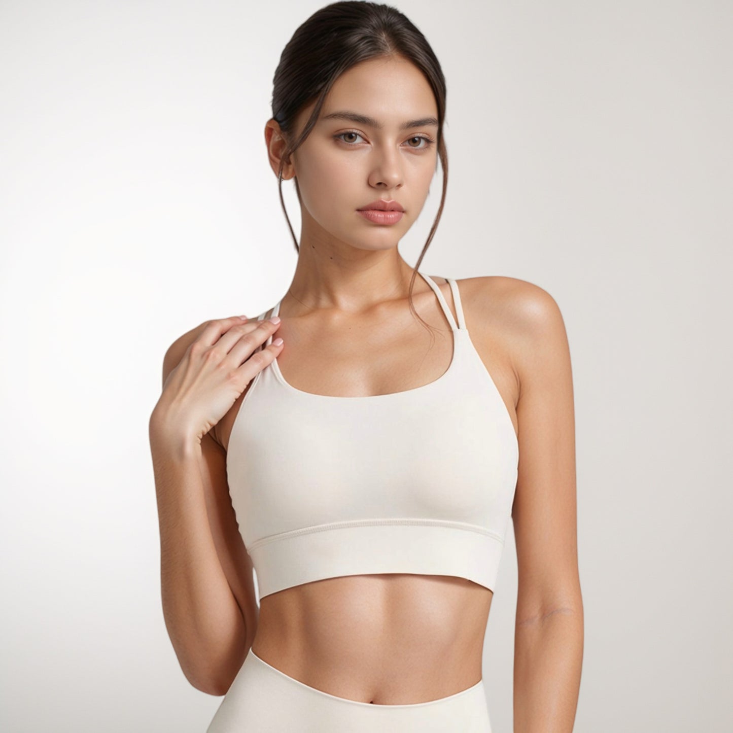 Anna-Kaci Women's Strappy Sports Bra with Scoop Neckline and Double Strap Detail for Flexible Low to Medium Impact Support