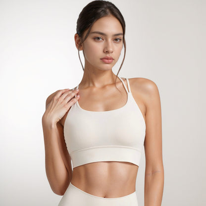 Anna-Kaci Women's Strappy Sports Bra with Scoop Neckline and Double Strap Detail for Flexible Low to Medium Impact Support