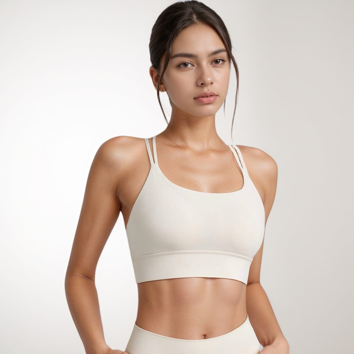 Anna-Kaci Women's Strappy Sports Bra with Scoop Neckline and Double Strap Detail for Flexible Low to Medium Impact Support