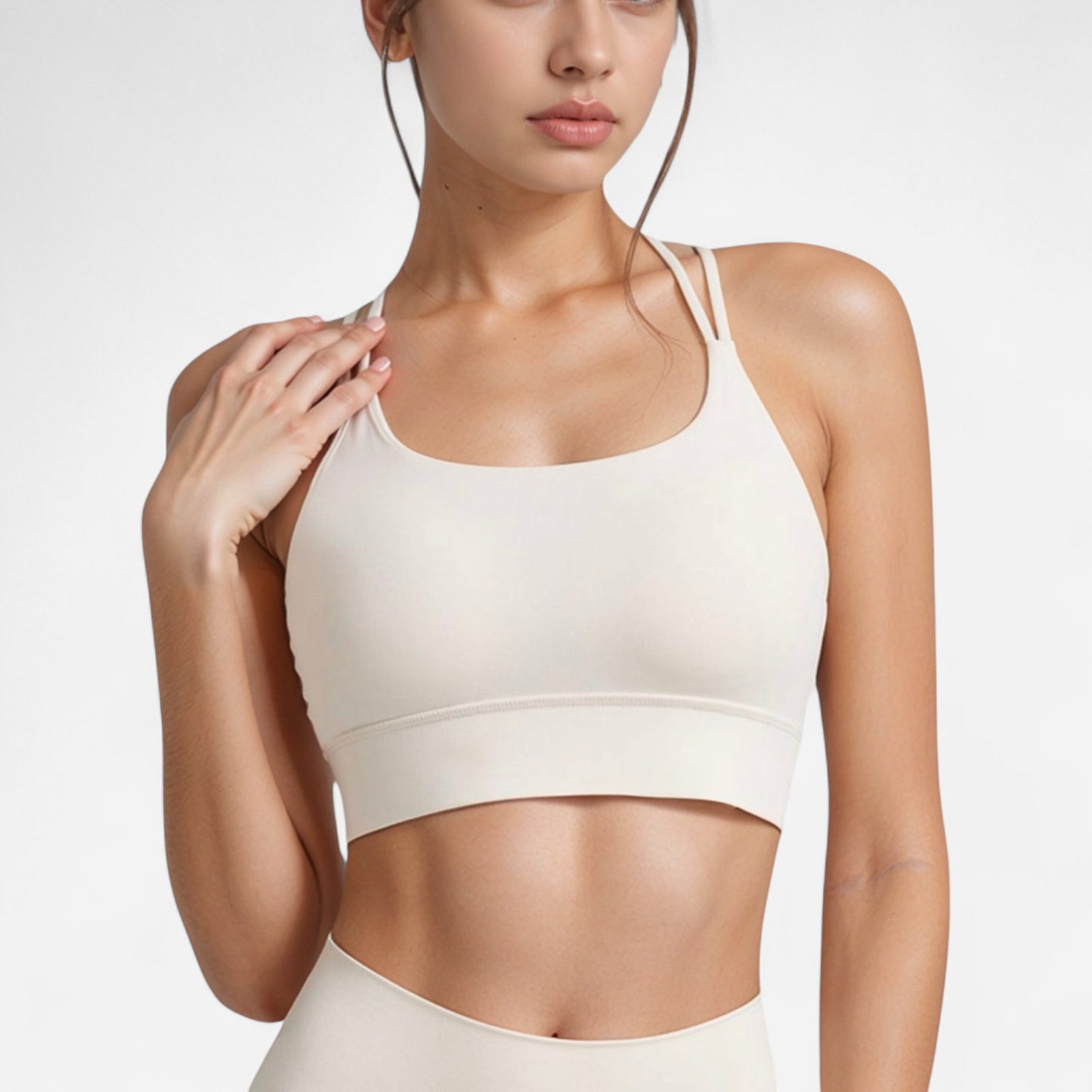 Anna-Kaci Women's Strappy Sports Bra with Scoop Neckline and Double Strap Detail for Flexible Low to Medium Impact Support