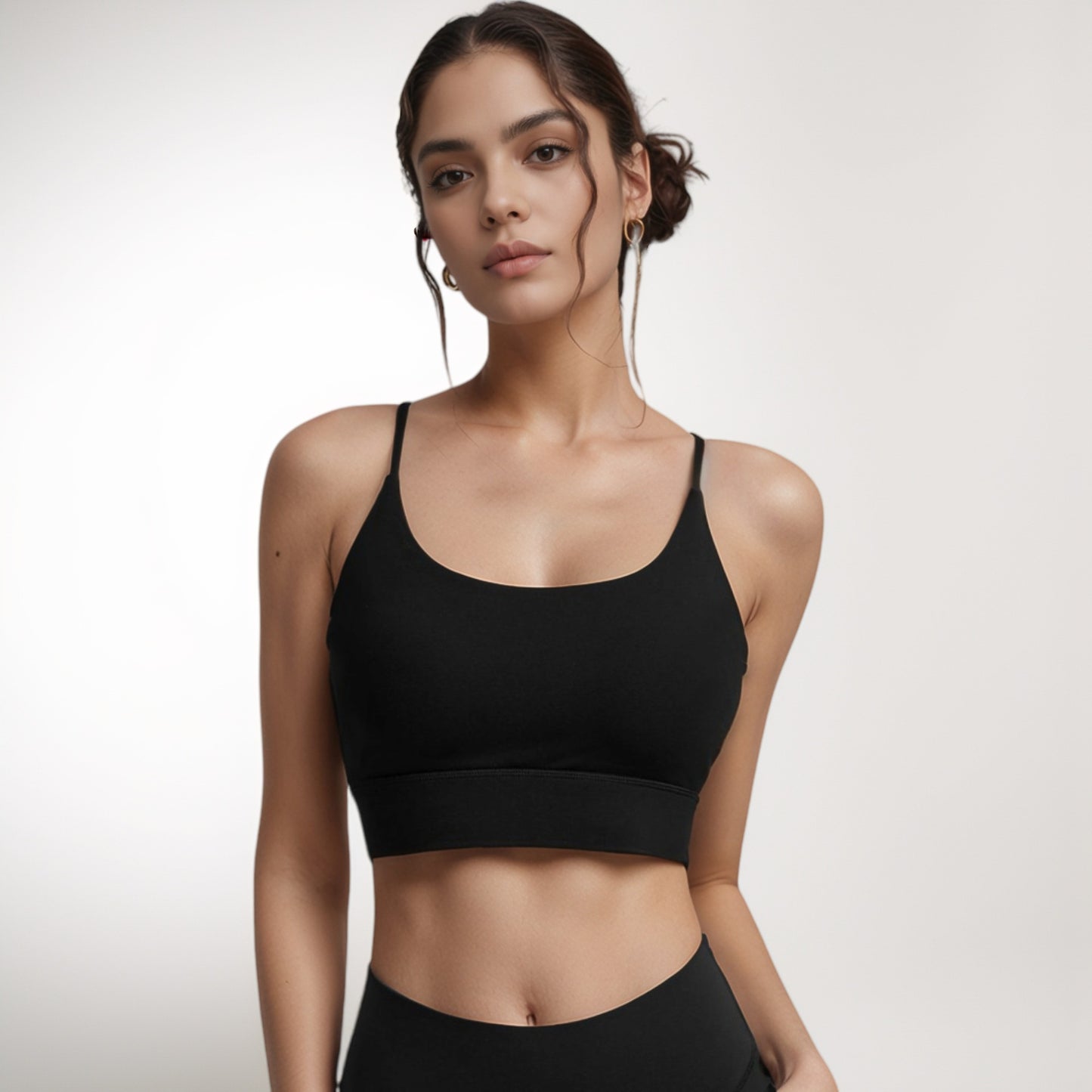 Anna-Kaci Women's Scoop Neck Sports Bra with Thin Adjustable Straps and Wide Elastic Band for Comfortable Light Support