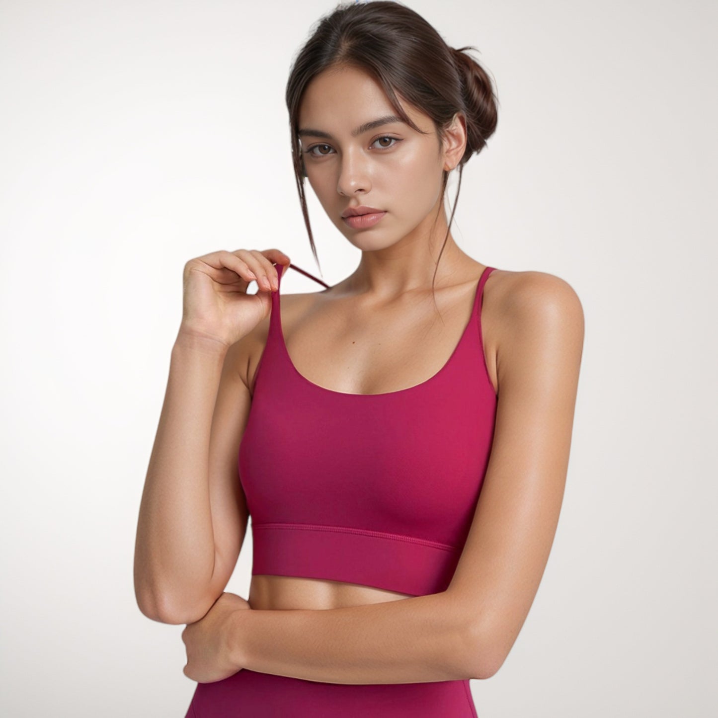 Anna-Kaci Women's Scoop Neck Sports Bra with Thin Adjustable Straps and Wide Elastic Band for Comfortable Light Support