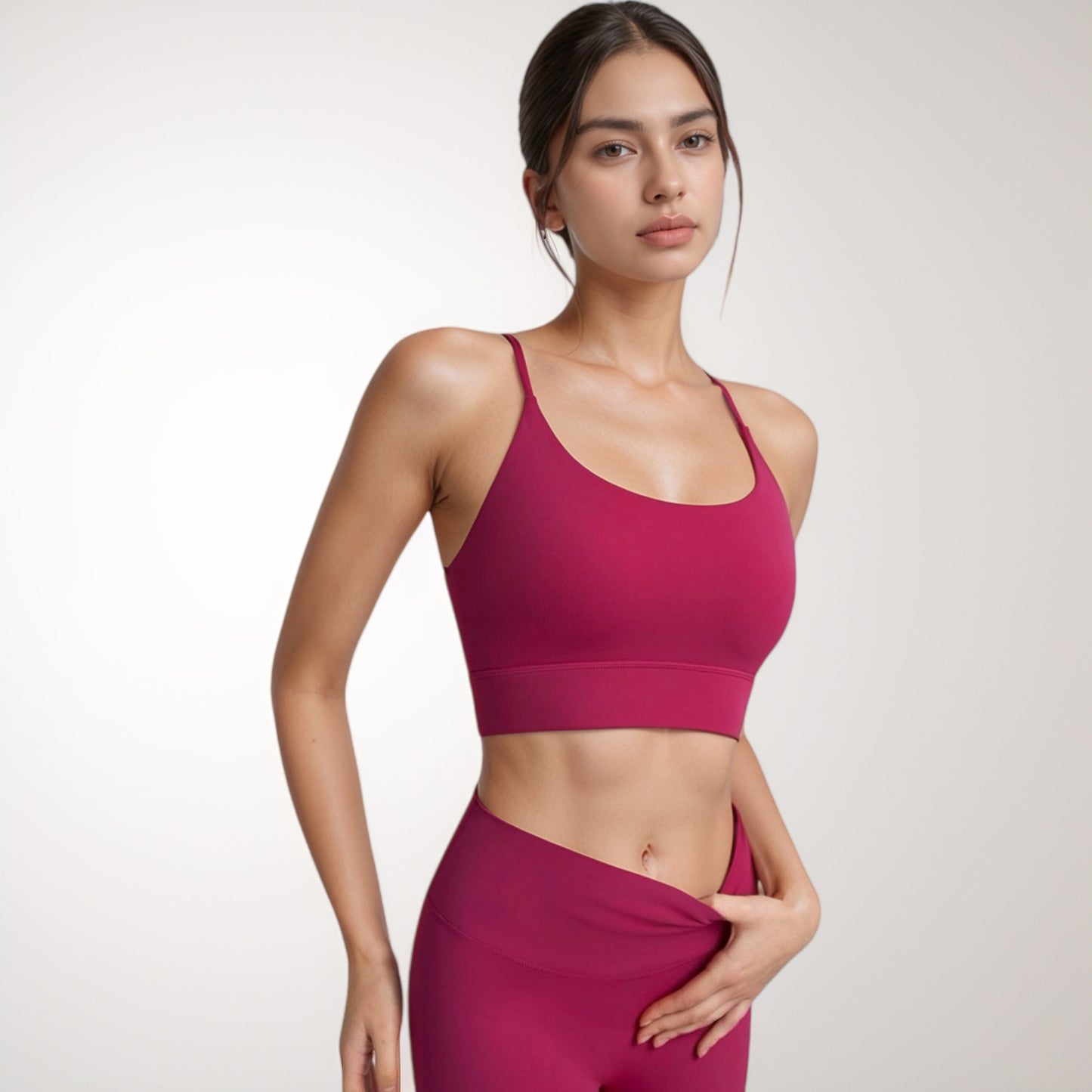 Anna-Kaci Women's Scoop Neck Sports Bra with Thin Adjustable Straps and Wide Elastic Band for Comfortable Light Support