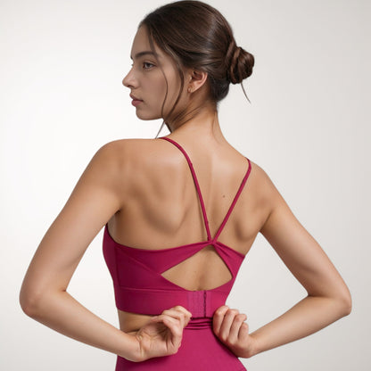 Anna-Kaci Women's Scoop Neck Sports Bra with Thin Adjustable Straps and Wide Elastic Band for Comfortable Light Support