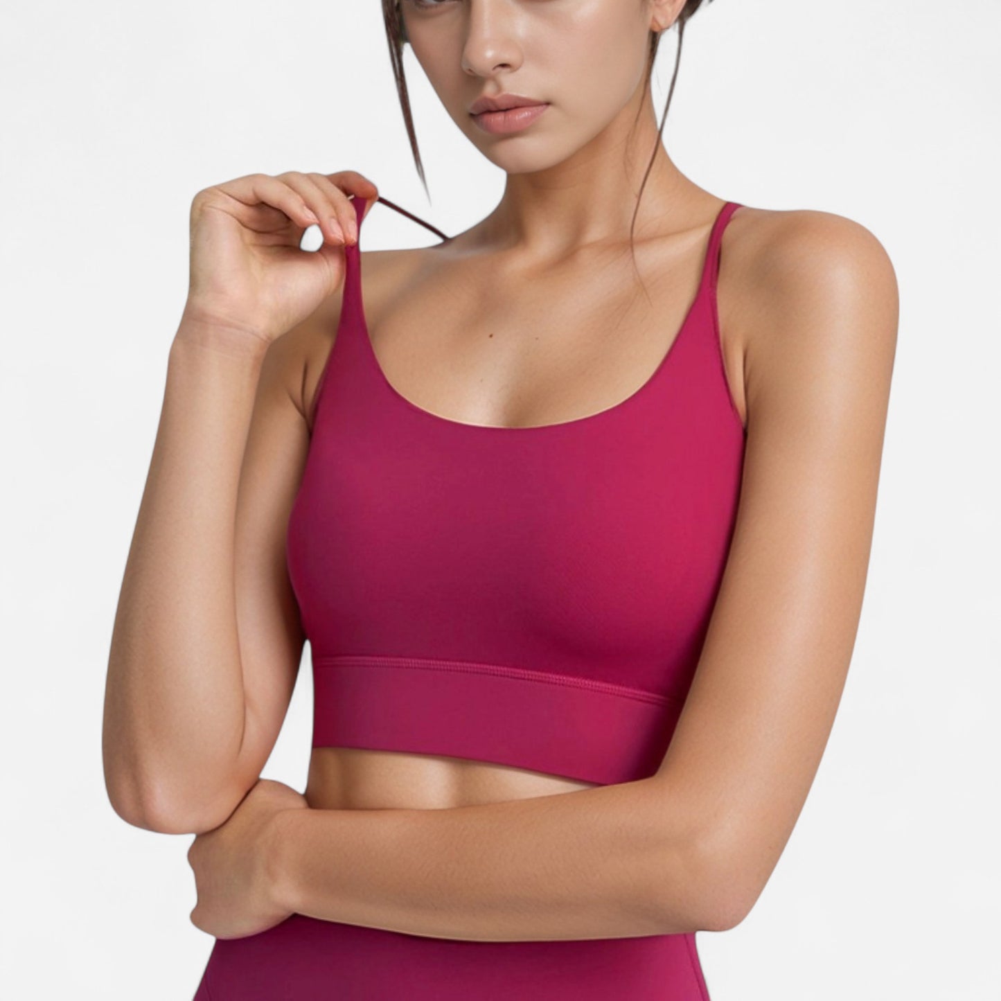 Anna-Kaci Women's Scoop Neck Sports Bra with Thin Adjustable Straps and Wide Elastic Band for Comfortable Light Support