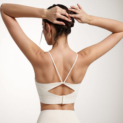 Anna-Kaci Women's Scoop Neck Sports Bra with Thin Adjustable Straps and Wide Elastic Band for Comfortable Light Support