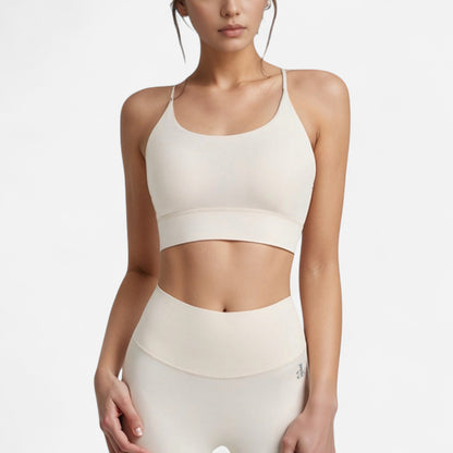 Anna-Kaci Women's Scoop Neck Sports Bra with Thin Adjustable Straps and Wide Elastic Band for Comfortable Light Support