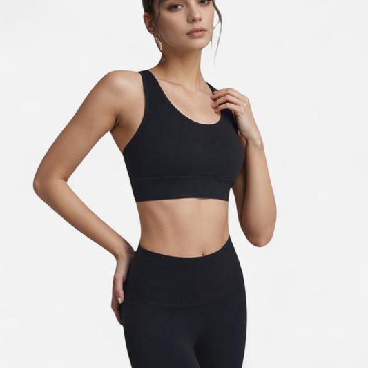 Anna-Kaci Women's Scoop Neck Sports Bra with Wide Shoulder Straps and Elastic Band for Low to Medium Support