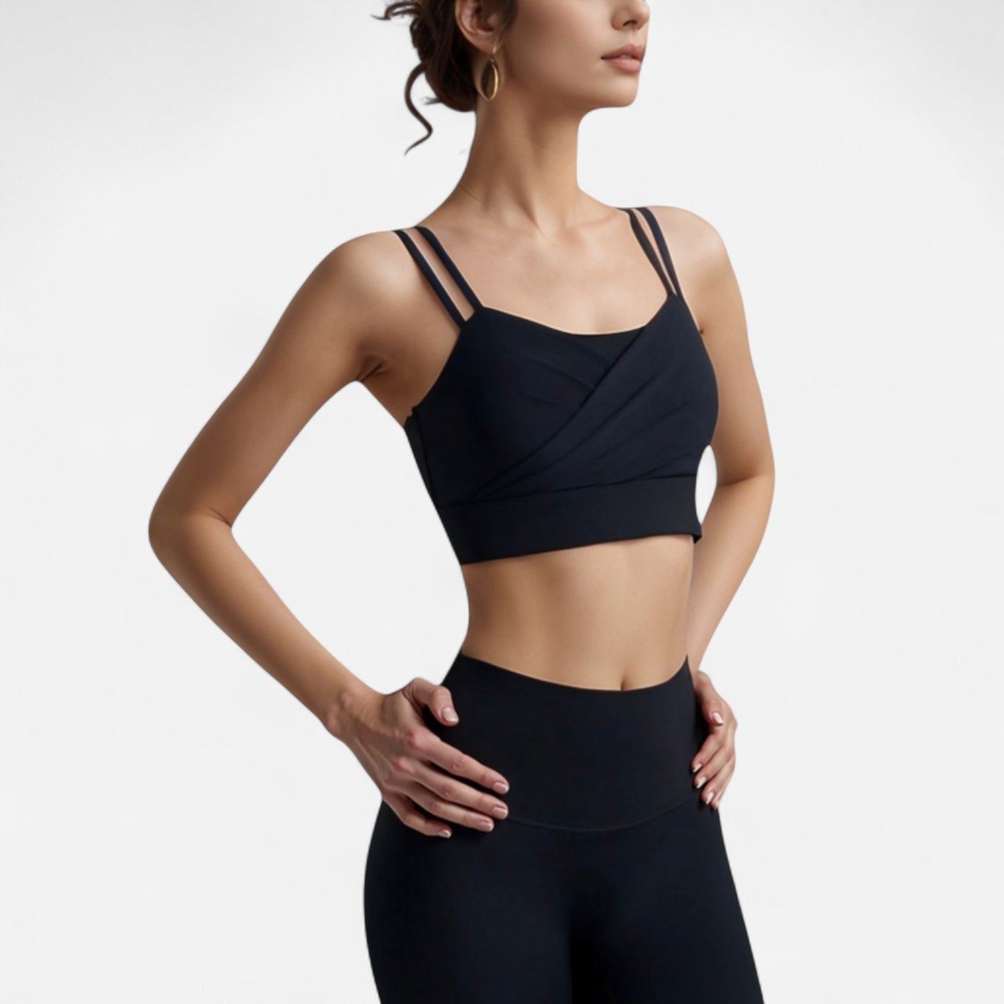 Anna-Kaci Women's Crisscross Sports Bra with Double Strap Design and Ruched Front Detail for Active Comfort