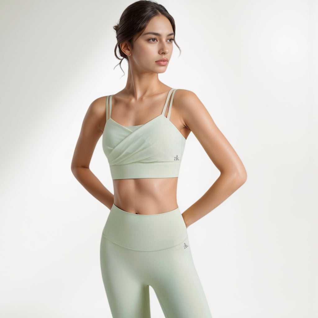 Anna-Kaci Women's Crisscross Sports Bra with Double Strap Design and Ruched Front Detail for Active Comfort