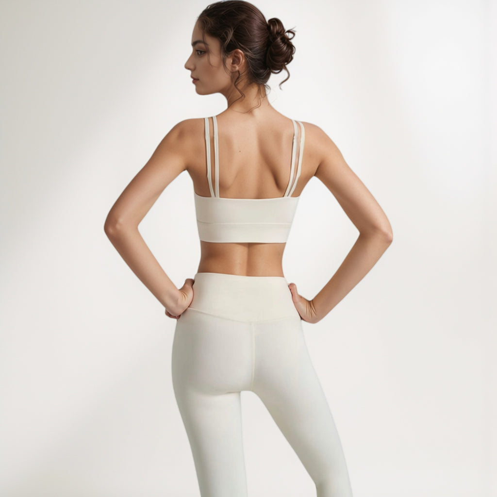Anna-Kaci Women's Crisscross Sports Bra with Double Strap Design and Ruched Front Detail for Active Comfort