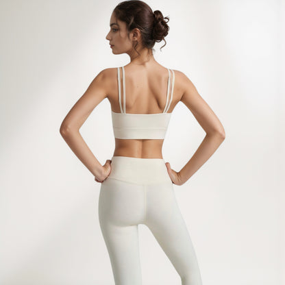 Anna-Kaci Women's Crisscross Sports Bra with Double Strap Design and Ruched Front Detail for Active Comfort