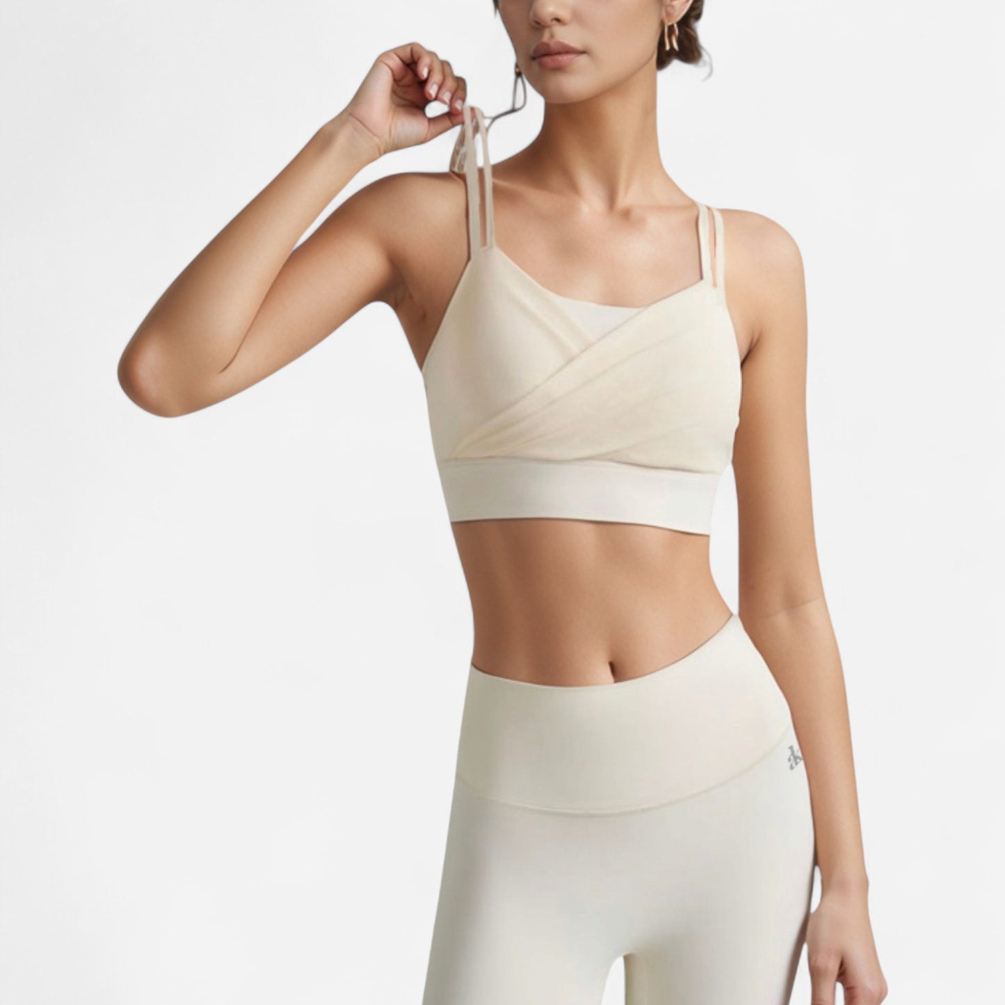 Anna-Kaci Women's Crisscross Sports Bra with Double Strap Design and Ruched Front Detail for Active Comfort