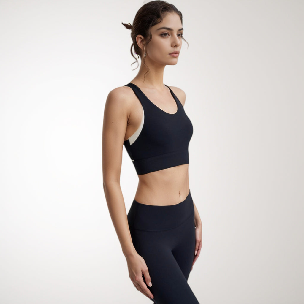 Anna-Kaci Women's Scoop Neck Sports Bra with Wide Shoulder Straps and Elastic Band for Medium Support