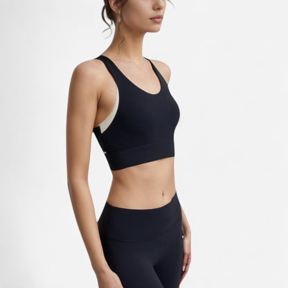 Anna-Kaci Women's Scoop Neck Sports Bra with Wide Shoulder Straps and Elastic Band for Medium Support