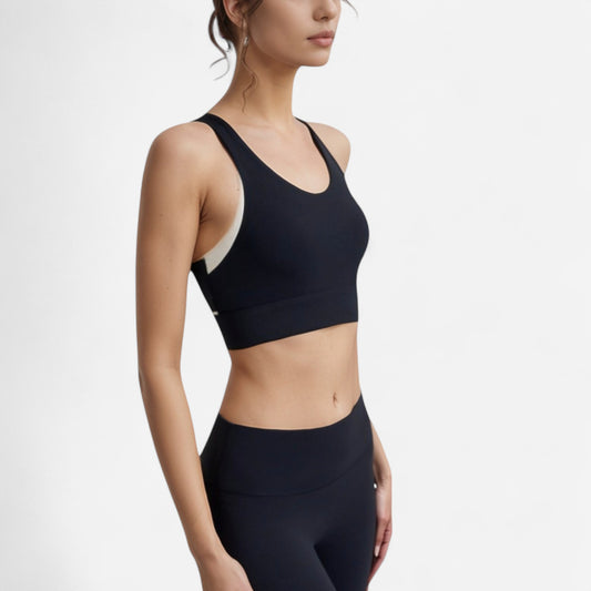 Anna-Kaci Women's Scoop Neck Sports Bra with Wide Shoulder Straps and Elastic Band for Medium Support