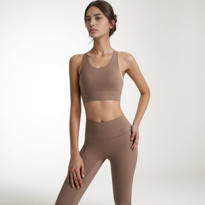 Anna-Kaci Women's Scoop Neck Sports Bra with Wide Shoulder Straps and Elastic Band for Medium Support