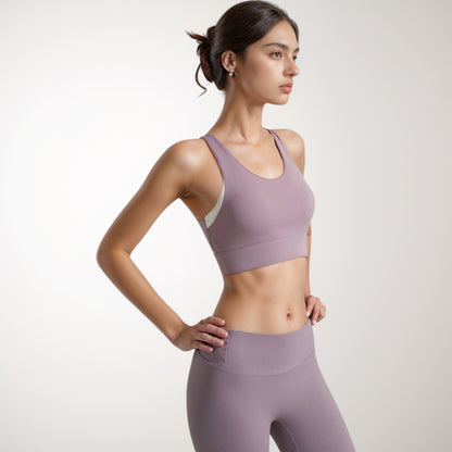 Anna-Kaci Women's Scoop Neck Sports Bra with Wide Shoulder Straps and Elastic Band for Medium Support