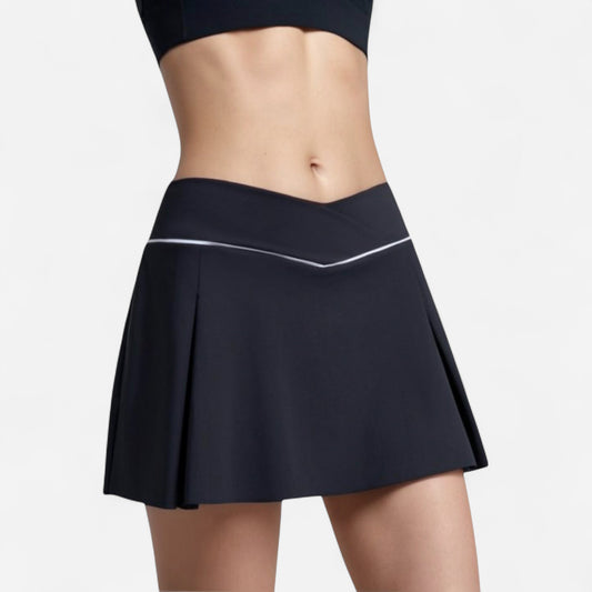 Anna-Kaci Women's V Crossover Waist Tennis Skort with Built-In Shorts and White Trim Detail