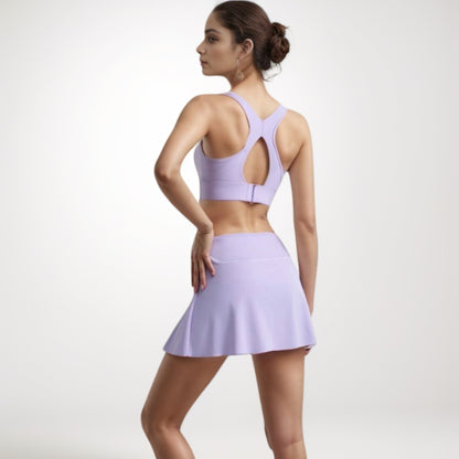 Anna-Kaci Women's V Crossover Waist Tennis Skort with Built-In Shorts and White Trim Detail