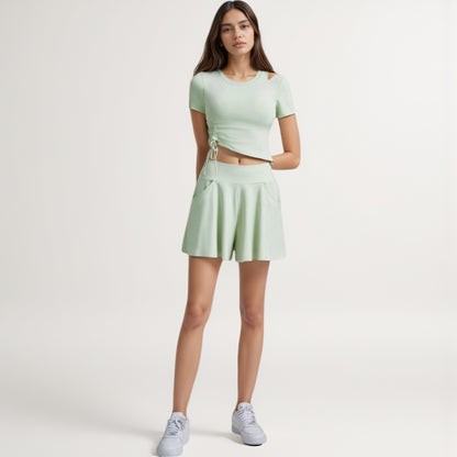 Anna-Kaci Women's High Waist Flowy Athletic Skort with Pockets and Built-In Shorts