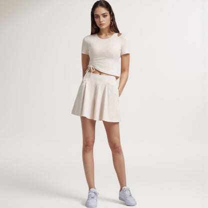 Anna-Kaci Women's High Waist Flowy Athletic Skort with Pockets and Built-In Shorts