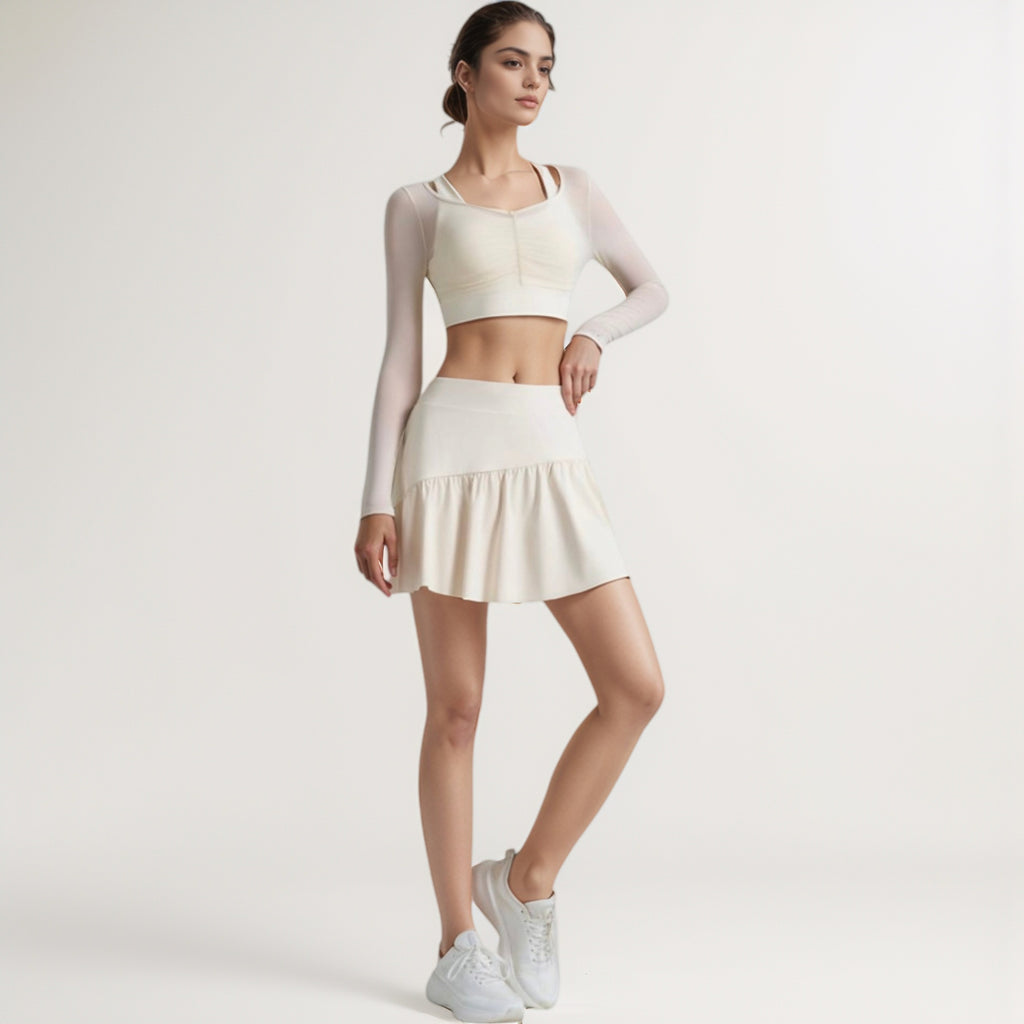 Anna-Kaci Women's High Waist Active Skort with Built-In Shorts and Soft Gathered Hem Detail