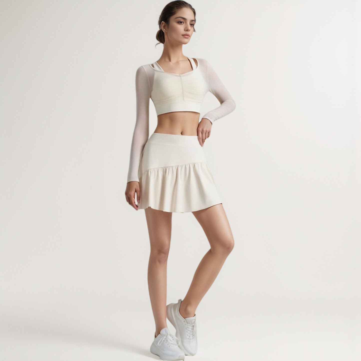 Anna-Kaci Women's High Waist Active Skort with Built-In Shorts and Soft Gathered Hem Detail