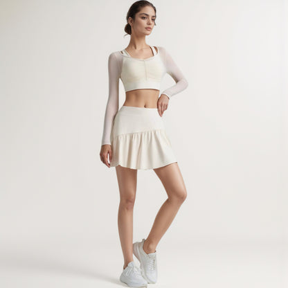 Anna-Kaci Women's High Waist Active Skort with Built-In Shorts and Soft Gathered Hem Detail