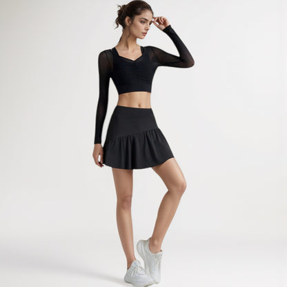Anna-Kaci Women's High Waist Active Skort with Built-In Shorts and Soft Gathered Hem Detail