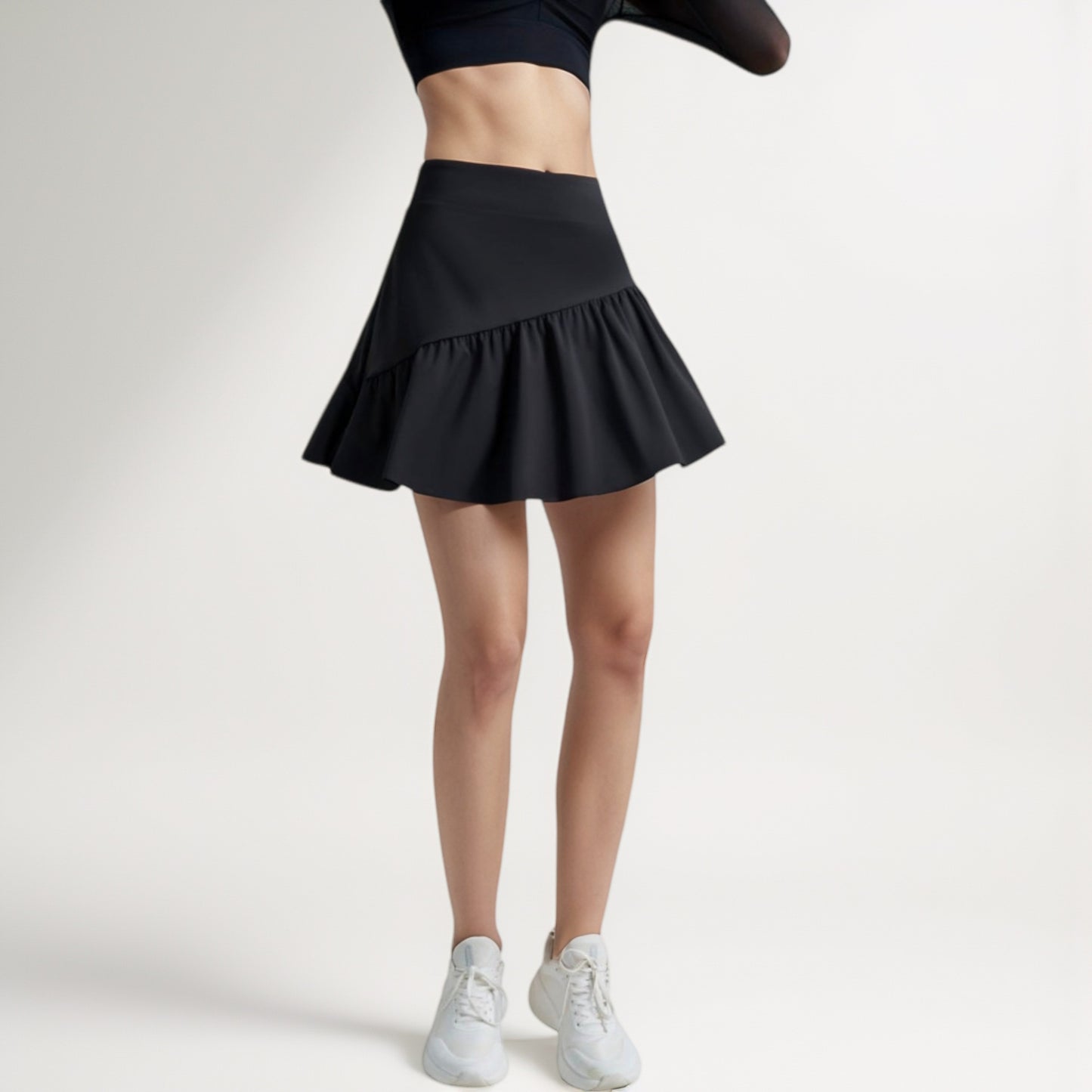 Anna-Kaci Women's High Waist Active Skort with Built-In Shorts and Soft Gathered Hem Detail