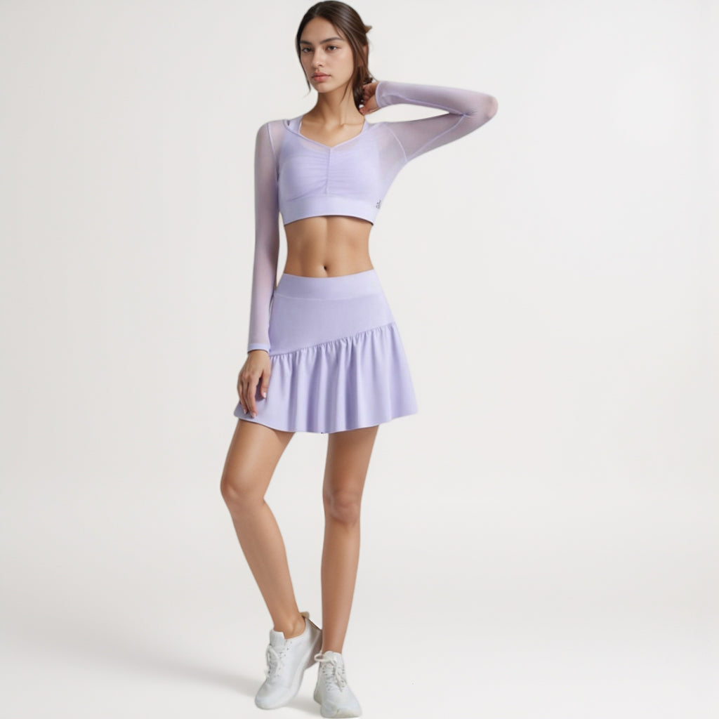 Anna-Kaci Women's High Waist Active Skort with Built-In Shorts and Soft Gathered Hem Detail