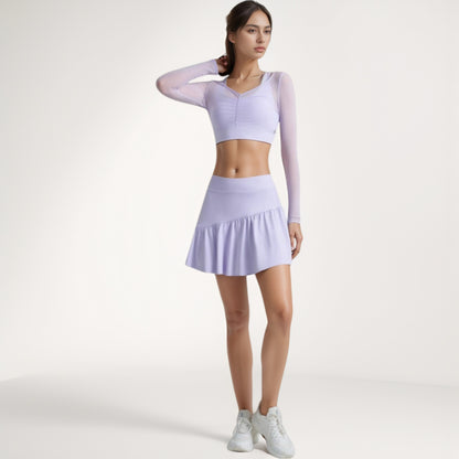 Anna-Kaci Women's High Waist Active Skort with Built-In Shorts and Soft Gathered Hem Detail
