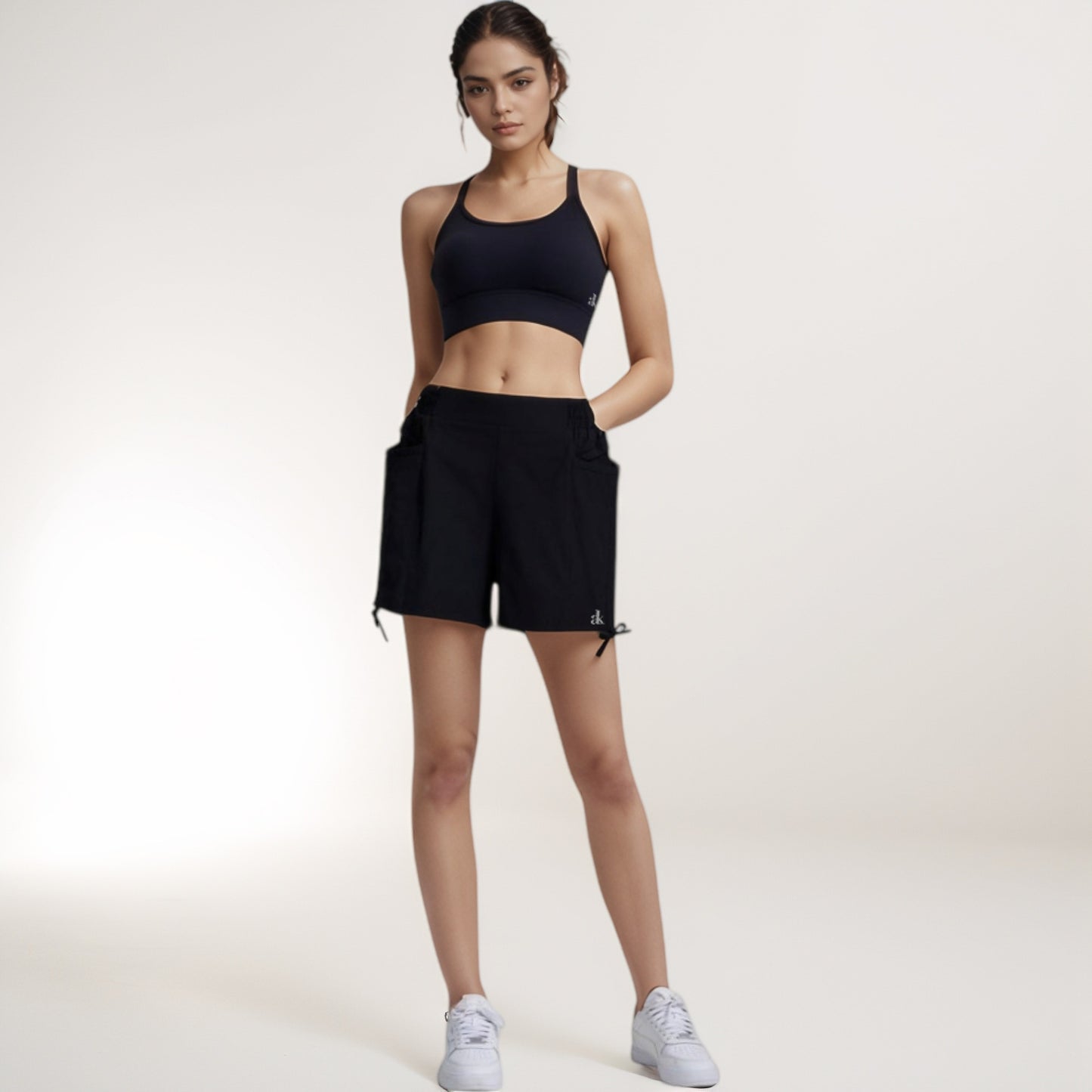 Anna-Kaci Women's High Waist Active Shorts with Elastic Side Waistband Large Pockets and Adjustable Drawstring Hem