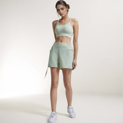 Anna-Kaci Women's High Waist Active Shorts with Elastic Side Waistband Large Pockets and Adjustable Drawstring Hem