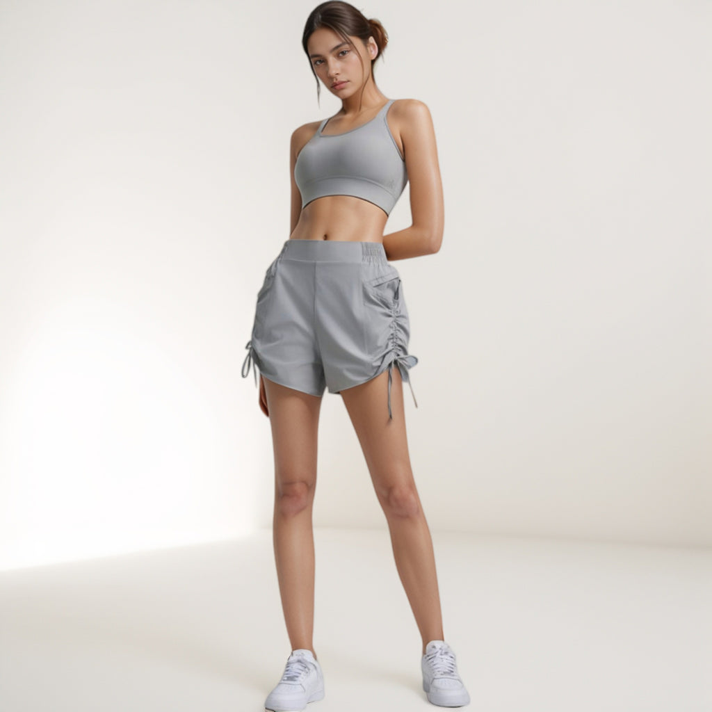 Anna-Kaci Women's High Waist Active Shorts with Elastic Side Waistband Large Pockets and Adjustable Drawstring Hem