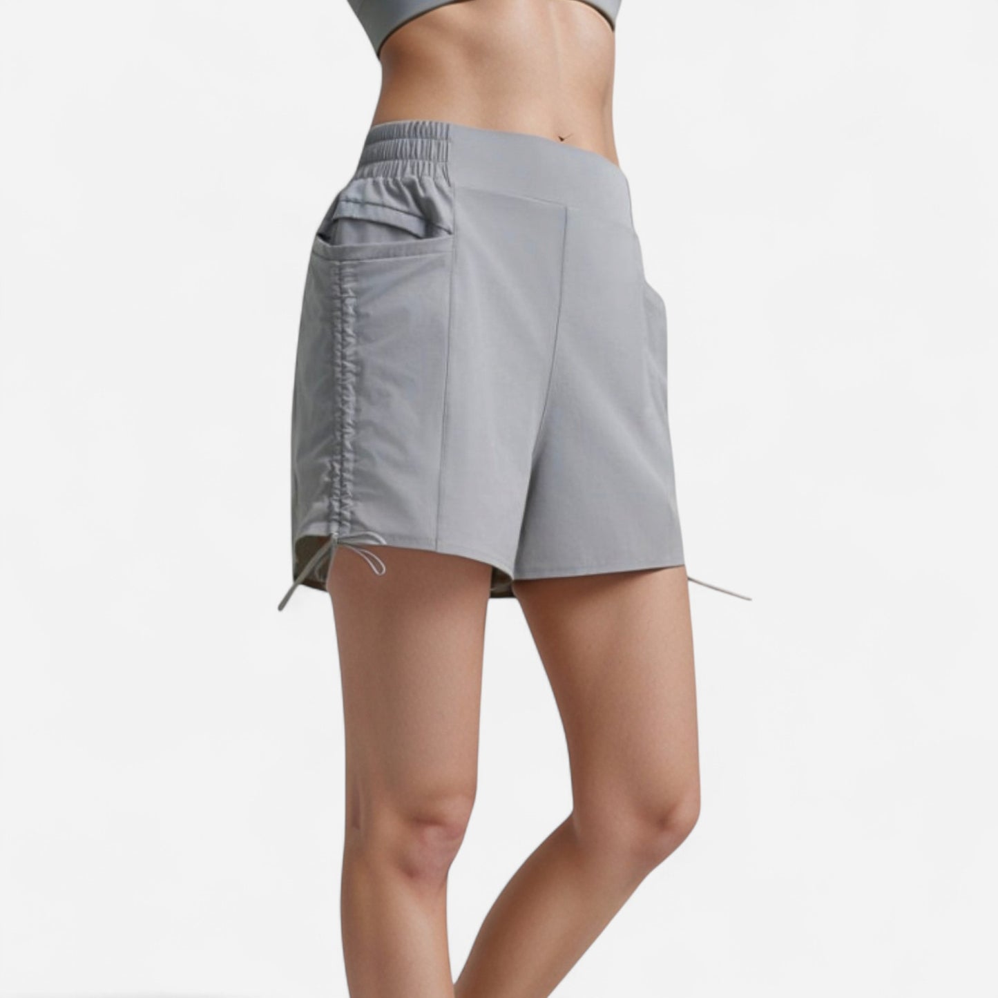 Anna-Kaci Women's High Waist Active Shorts with Elastic Side Waistband Large Pockets and Adjustable Drawstring Hem