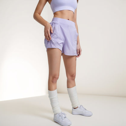 Anna-Kaci Women's High Waist Active Shorts with Elastic Side Waistband Large Pockets and Adjustable Drawstring Hem