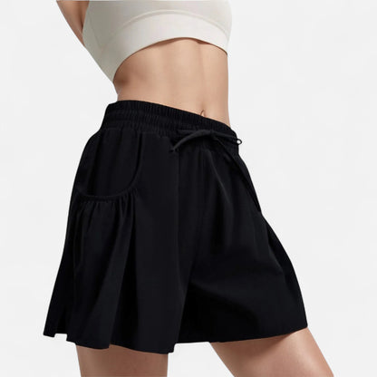 Anna-Kaci Women's High Waist Active Shorts with Drawstring Waistband Pleated Side Pockets and Relaxed Fit