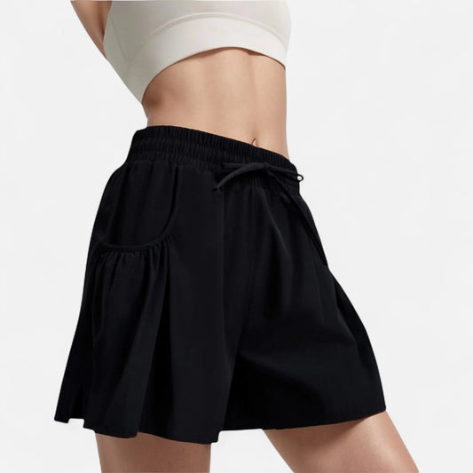 Anna-Kaci Women's High Waist Active Shorts with Drawstring Waistband Pleated Side Pockets and Relaxed Fit