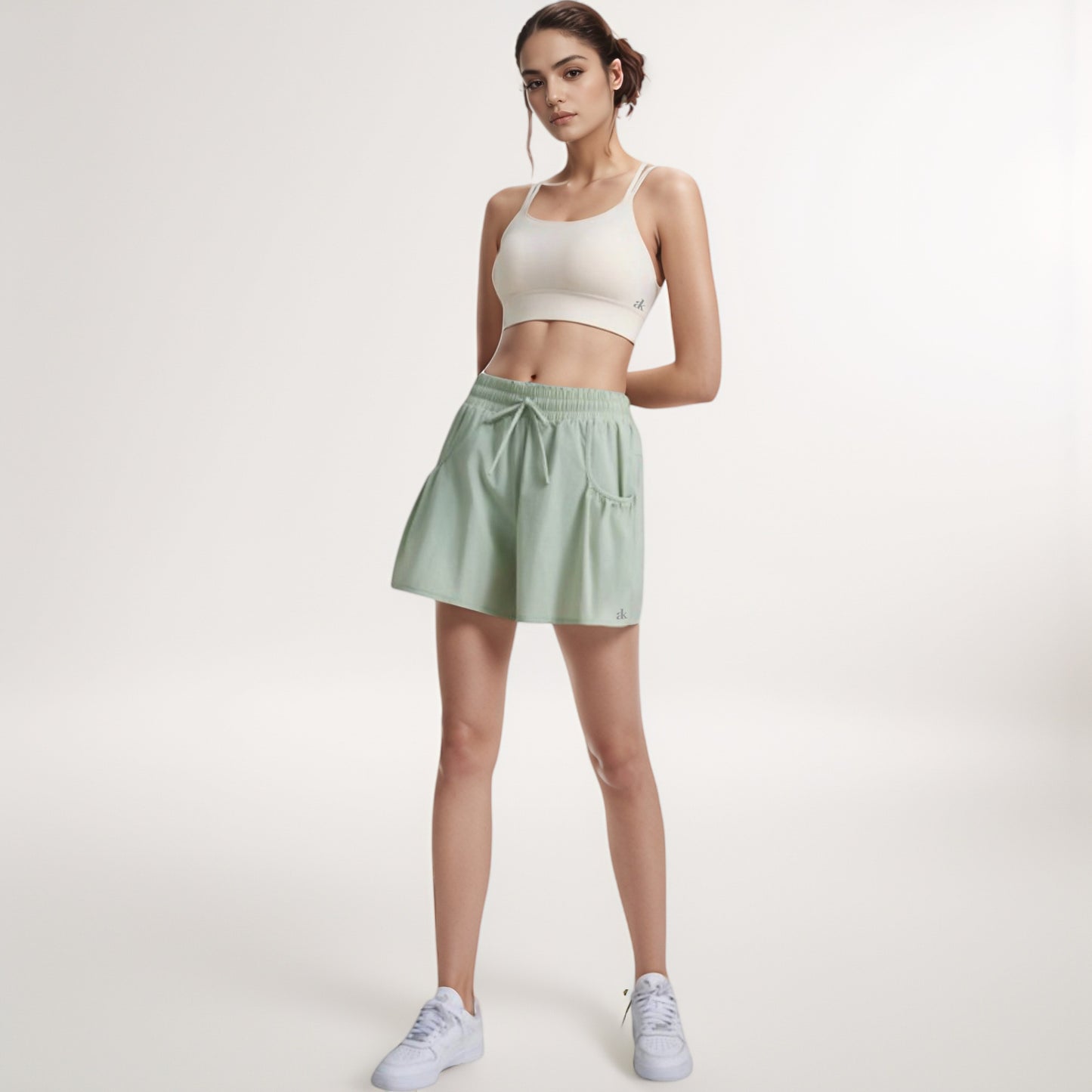 Anna-Kaci Women's High Waist Active Shorts with Drawstring Waistband Pleated Side Pockets and Relaxed Fit