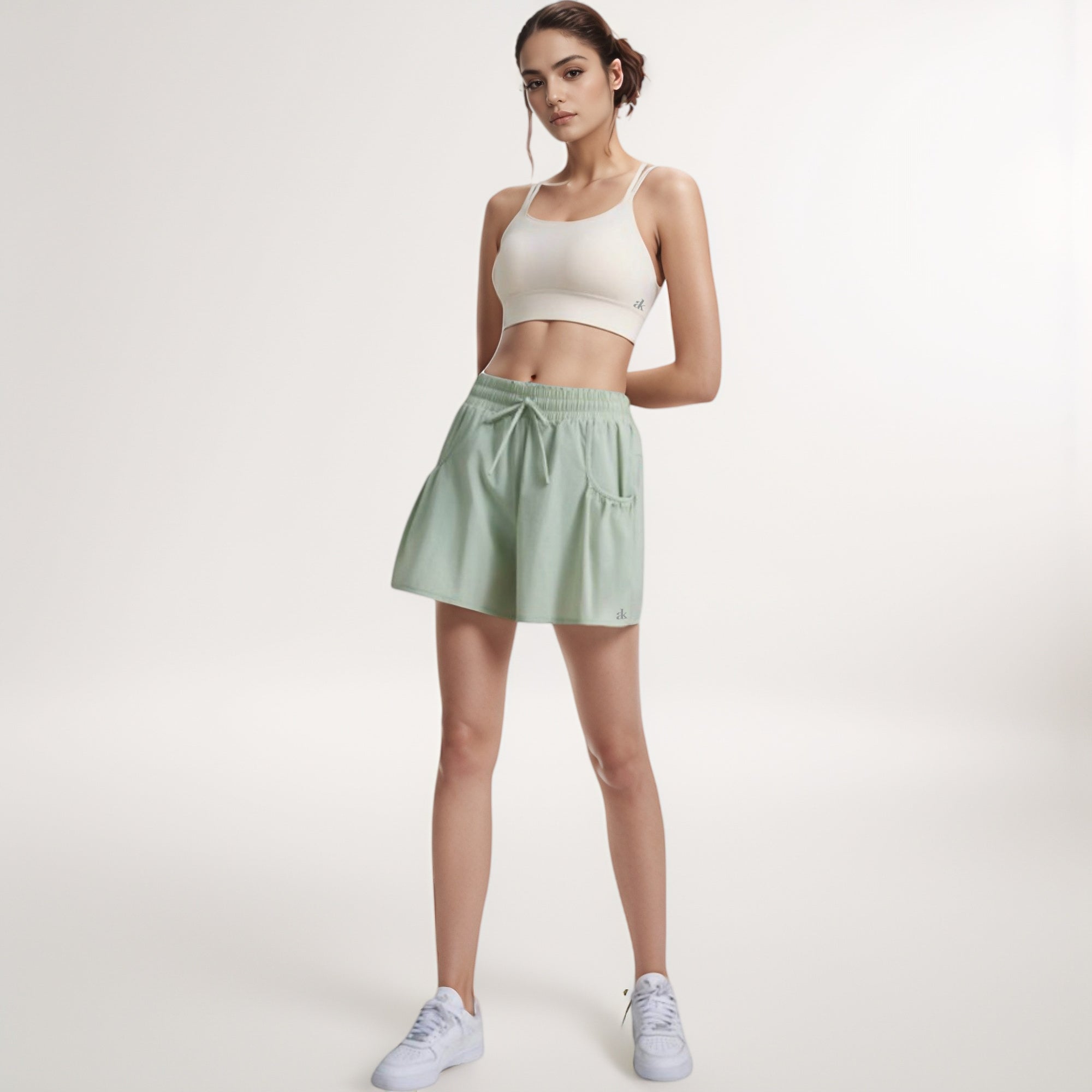 Anna-Kaci Women's High Waist Active Shorts with Drawstring Waistband Pleated Side Pockets and Relaxed Fit