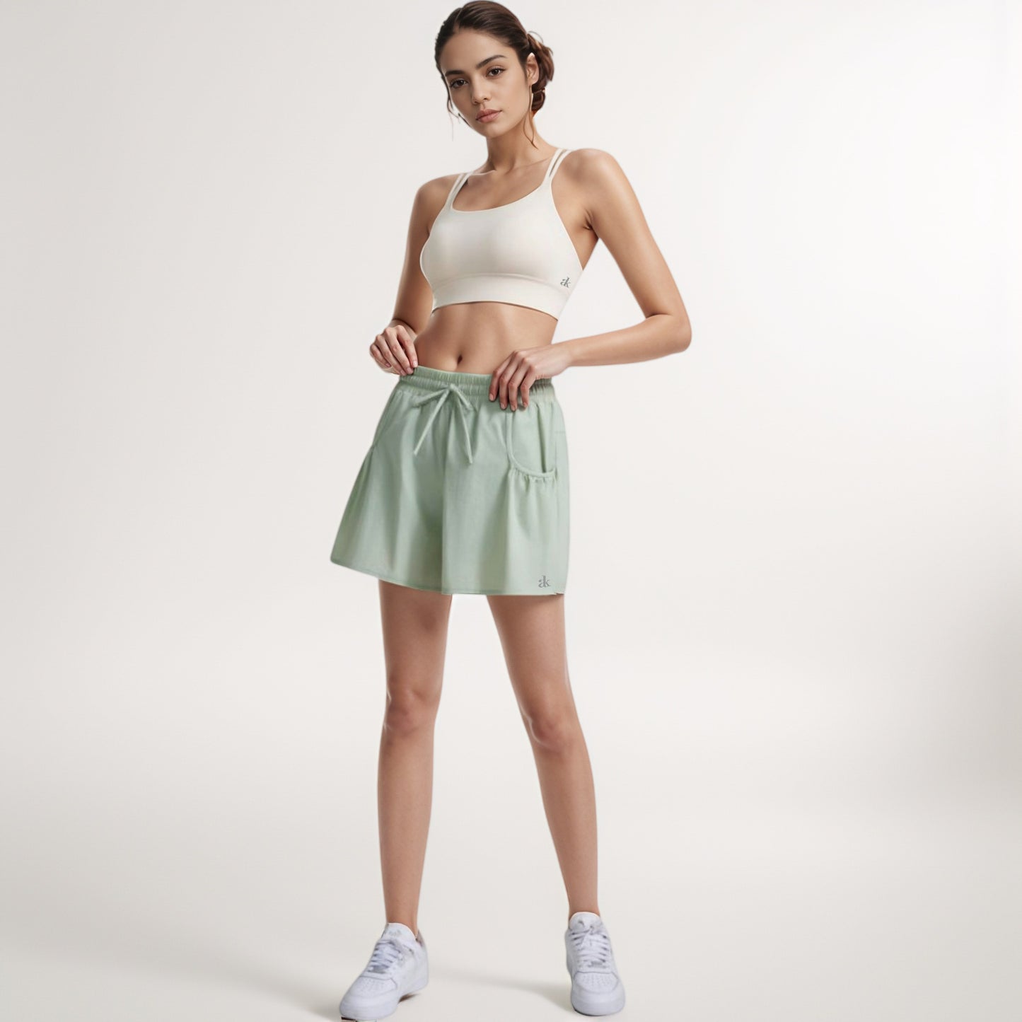 Anna-Kaci Women's High Waist Active Shorts with Drawstring Waistband Pleated Side Pockets and Relaxed Fit