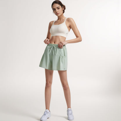 Anna-Kaci Women's High Waist Active Shorts with Drawstring Waistband Pleated Side Pockets and Relaxed Fit