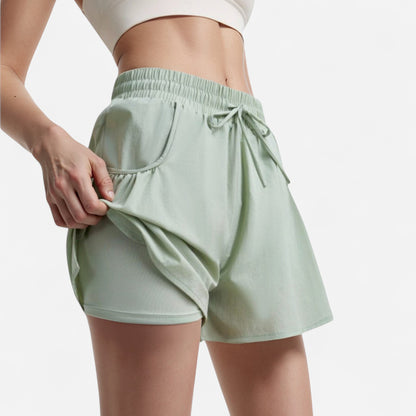 Anna-Kaci Women's High Waist Active Shorts with Drawstring Waistband Pleated Side Pockets and Relaxed Fit