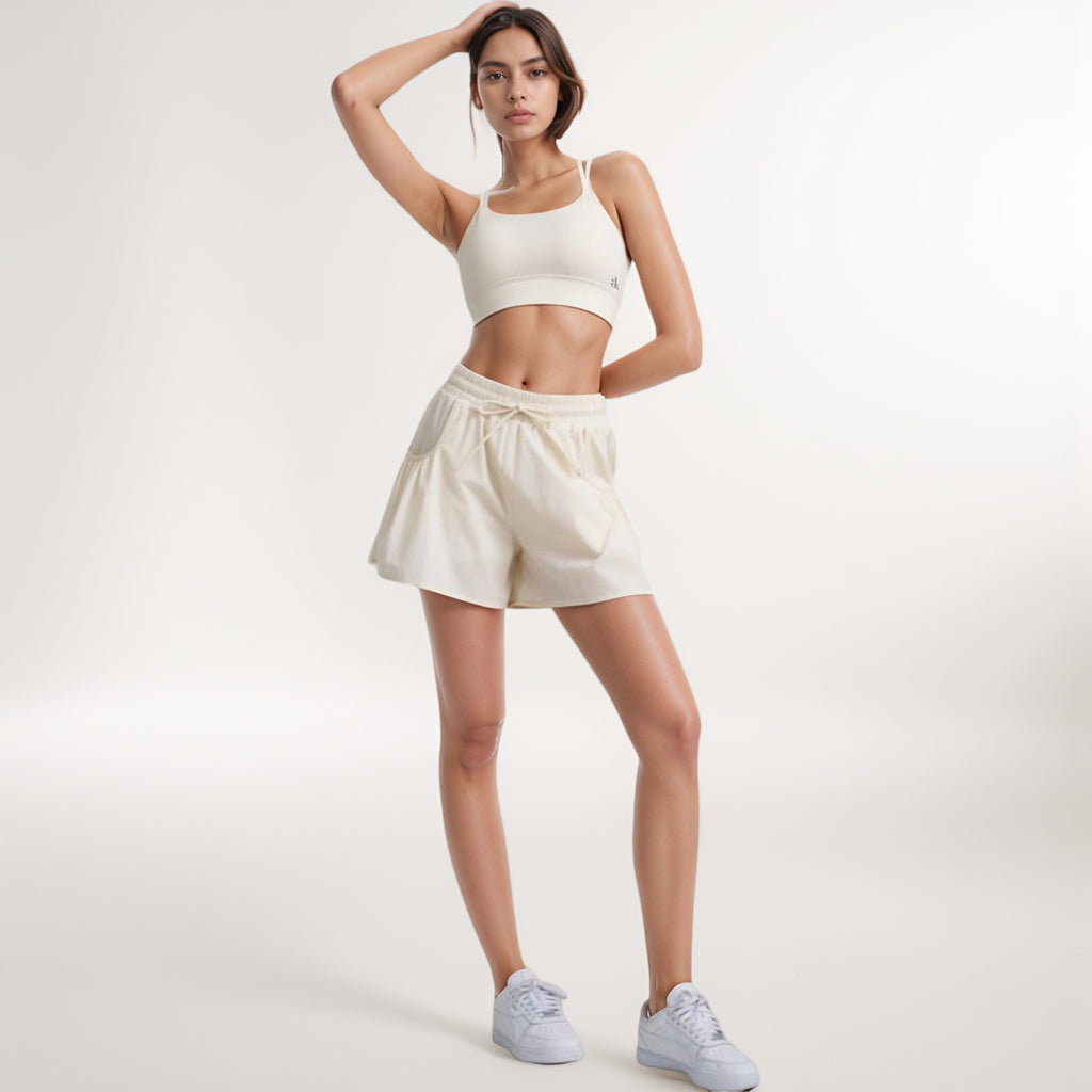 Anna-Kaci Women's High Waist Active Shorts with Drawstring Waistband Pleated Side Pockets and Relaxed Fit