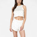 Anna-Kaci Lounge Women's Ribbed Heart Print Sleepwear Set with Scalloped Edge Crop Tank and Elastic Waist Shorts