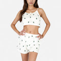 Anna-Kaci Lounge Women's Cactus Print Crop Top and Shorts Set with Adjustable Tie Front and Soft Cotton Fabric