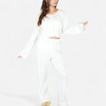 Anna-Kaci Lounge Women's Heart Print Long Sleeve Cropped Top and Wide Leg Pajama Pants Lounge Set